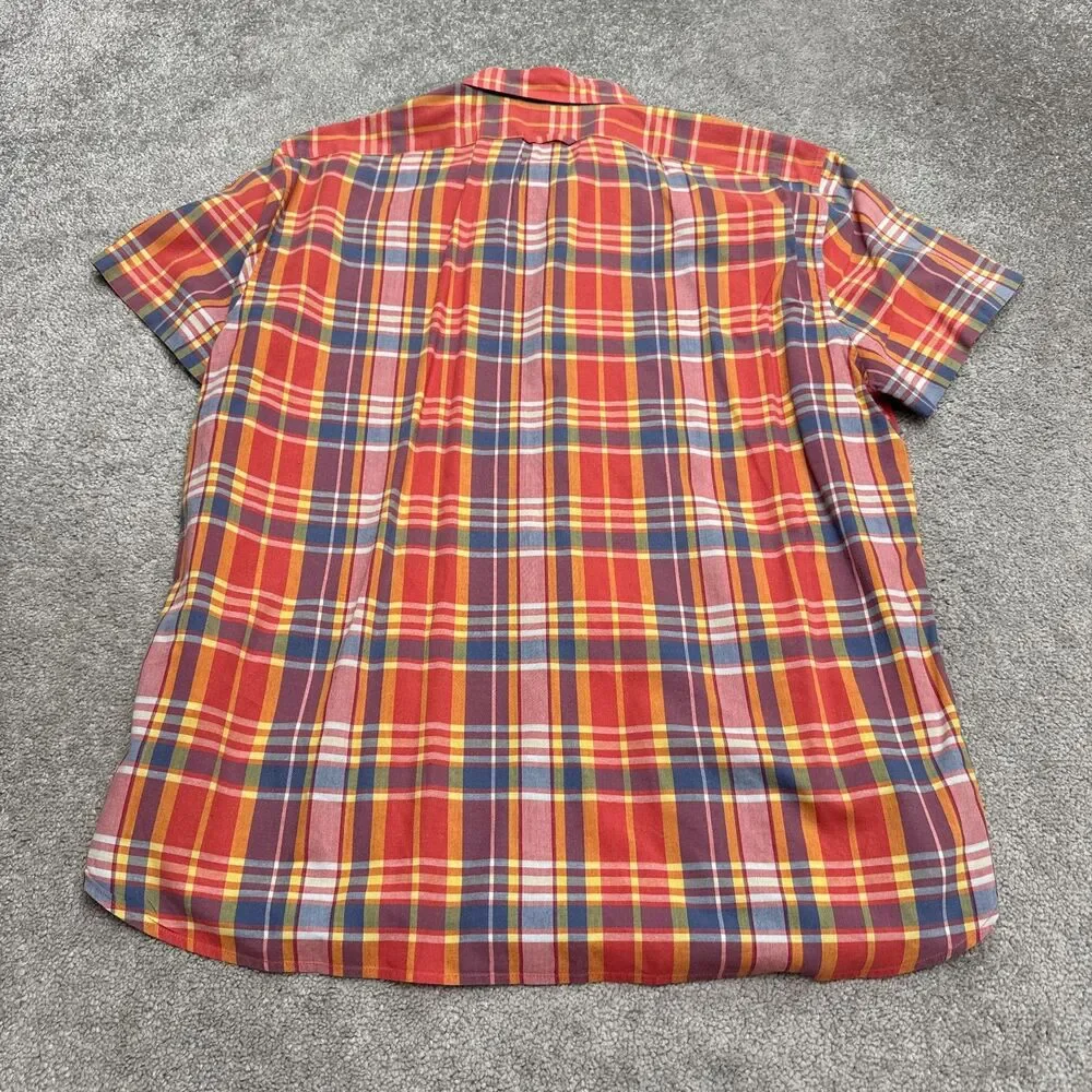 J.Crew Indian Madras Button Up Shirt Men XL Red Plaid Short Sleeve 100% Cotton